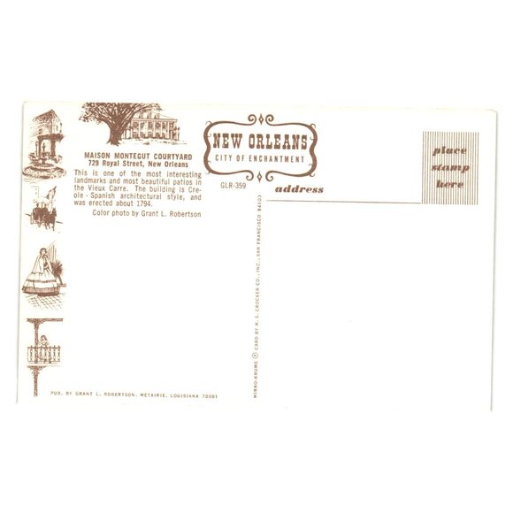 Maison Montegut Courtyard Vintage Postcard Royal Street New Orleans Vieux Carre - Picture 2 of 2